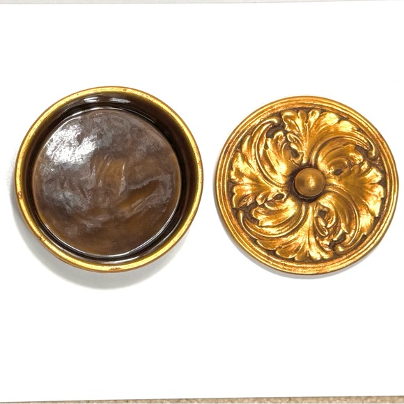 Rare Vtg Freeman & McFarlin Potteries Gold Round Covered Jewelry Trinket Box NEW - Picture 9 of 13